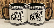 BELIEVE Coffee Mug Set of 2  Black White Border Design EUC picture