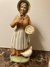 HOMCO Home Interiors Old Woman With Chicken & Eggs Vintage Figurine #1426 picture