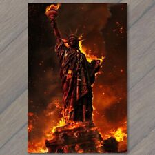 POSTCARD Statue of Liberty Fire Apocalypse Disgust End of World America USA picture