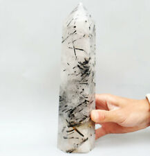 3.38lb Natural Clear Black Tourmaline Quartz Crystal Obelisk Wand Point Healing picture