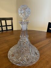 Crystal Cut & Cross Etched Wine Decanter Bottle w/ Stopper Large 11.5
