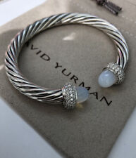 David Yurman Silver 7mm Candy Cable Bracelet With Moonstone And Diamonds Size M picture
