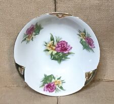 Vintage Japan Yellow Pink Rose Floral 7.5 Inch Bowl w Golden Handles picture
