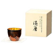 Sake Cup Guinomi Uchiki Lacquered Cup Sandalwood Glass Black Double Structure In picture