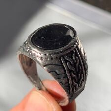 EXTREMELY VERY RARE ANCIENT SILVER ROMAN RING BLACK STONE OLD ARTIFACT AUTHENTIC picture