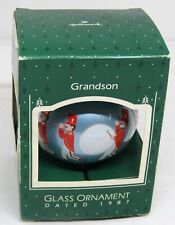 Vintage 1987 Hallmark Teardrop Glass Keepsake Ornament for Grandson Blue picture