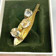 SWAROVSKI CRYSTAL MEMORIES LILY OF THE VALLEY FLOWER BROOCH PIN GOLD PLATE NIB picture