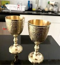 Solid Brass Engraved Wine Embossed Goblet Handmade Chalice to the king & Queen picture
