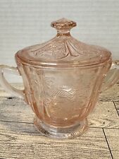 Vintage Pink Glass Sugar Bowl w/lid Madrid Pattern by Federal Glass picture