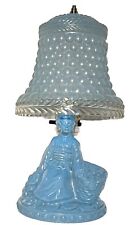 Vintage Art Deco Blue Glass Lady Lamp Bedroom Vanity picture