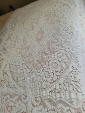 VINTAGE HANDMADE BEIGE CROCHETED LACE TABLECLOTH (or BEDTHROW)  APPROX 66X64 picture