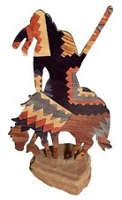 Vtg Native Art Southwest Stone Base Horse Cabin Primitive Enamel Figure Statue picture