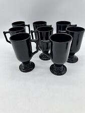8 Mikasa Black Pedestal Mugs Elegant Classic Black Glass Mugs 5.5in picture