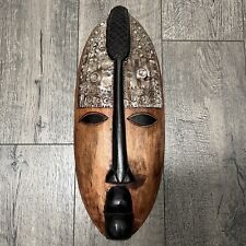 Handcrafted African Wood/ Metal Carved Tribal Wallhanging Art Mask Made in Ghana picture