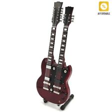 Mini Guitar Led Zeppelin Jimmy Page Double Neck Dark Wood Gift For Guitarist picture