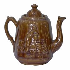 Antique Rockingham Glaze Teapot of Rebekah at the Well Brown/Yellowware picture