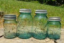 4 Vintage Ball Blue Mason Canning Fruit Jars, Storage, Home Decor w/Zinc Lids picture