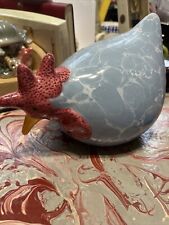 CBK Ltd Ceramic Light Blue And Red Marbled Rooster Chicken Hen Figurine Vintage picture