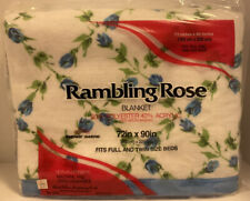 VINTAGE NOS CHARLES D OWEN RAMBLING ROSE PRINT BLANKET 72x90 INCH TWIN-FULL SIZE picture