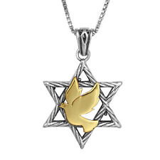 Pendant Magen Star of David w/ Dove of Peace Gold 9K Sterling Silver Necklace picture