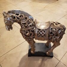 Vintage Art Chinese Hand Carved ,hand painted Resin Golden Lucky Horses picture