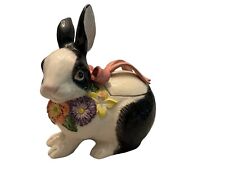 Fitz And Floyd 1995 Pansy Parade Black Bunny Rabbit Lidded Candy Dish 10”H x 9”W picture