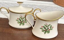 Lenox Holiday (Holly & Berries) Sugar Bowl With Lid & 10 Oz. Creamer picture