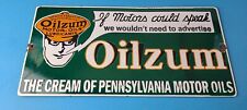 Vintage Oilzum Motor Oils Sign - Gasoline Lubrication Porcelain Gas Pump Sign picture