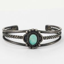 Childs Vintage Sterling Silver Navajo Green Turquoise Cuff Bracelet picture