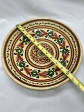 Bowl Platter Dish Plate Serving Folk Art Pottery Painted Sunburst Floral Stripe picture