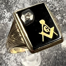 Vintage 10K Yellow Gold and Black Onyx MASONIC Ring Size 12 - 5.51 grams picture