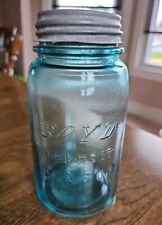BOYD PERFECT MASON Aqua Blue Quart Canning Jar zinc lid #4 on the bottom picture