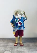 Vintage Resin and Cloth Beach Christmas Santa with Conch Shell and Surfboard  picture