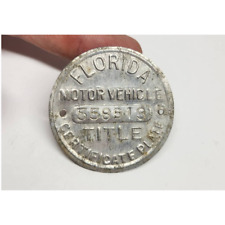 Antique Aluminum Silver Florida Motor Vehicle Title Certificate Plate Round  picture