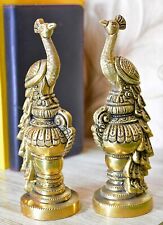 Pair of Handmade Small Sitting Brass Peacock Figurine Showpiece  picture