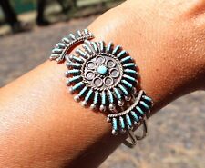 Zuni Needlepoint Cuff Bracelet Native Handmade Silver Turquoise NA sz 6.75 picture