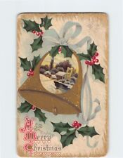 Postcard A Merry Christmas Winter Scene Bell & Christmas Holly Art Print picture