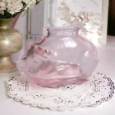 Vintage Pink Textured Glass Small Pig Piggy Bank Coin Still 4