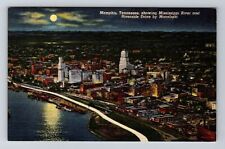 Memphis TN-Tennessee, Mississippi River Riverside Drive Moon, Vintage Postcard picture