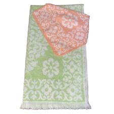 Vtg St Mary's Bath & Wash Cloth Green Orange Floral Scroll Fringe Reversible Set picture