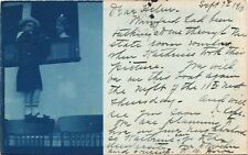 WINDOW CLIMBER antique real photo postcard rppc LUDINGTON MICHIGAN MI cyanotype picture