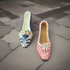 Two Miniature High Heels Pink Floral Blue Graphic Design Ceramic Collectables picture