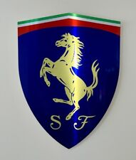 Large 18” Shield Ferrari Dark Blue  Racing Inspired Brushed Aluminum Sign picture