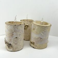 Birch Bark Decorative Carved Wooden Vase Battery Flameless Candles Set of 3 picture