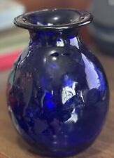 SAN MIGUEL HAND MADE IN SPAIN COBALT BLUE BUBBLE GLASS FLOWER 7 3/8