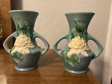 Roseville Water Lily Blue 1943 Vintage Mid Century Modern Art Pottery Vase 73-6 picture