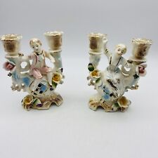 Vintage Ucagco Boy & Girl  Candle Holders. 1950’s Japan Set Of 2 picture