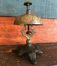 Hotel Desk Bell On Stand Solid Brass With Floral Engraving And Antique Finish picture