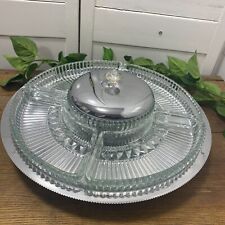 Vtg 1950’s Kromex Chrome and Pressed Glass  Lazy Susan Relish Tray Serving Set picture