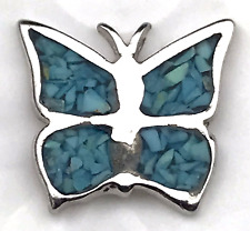 Butterfly Pin Brooch Silver Tone Vintage Small Turquoise picture